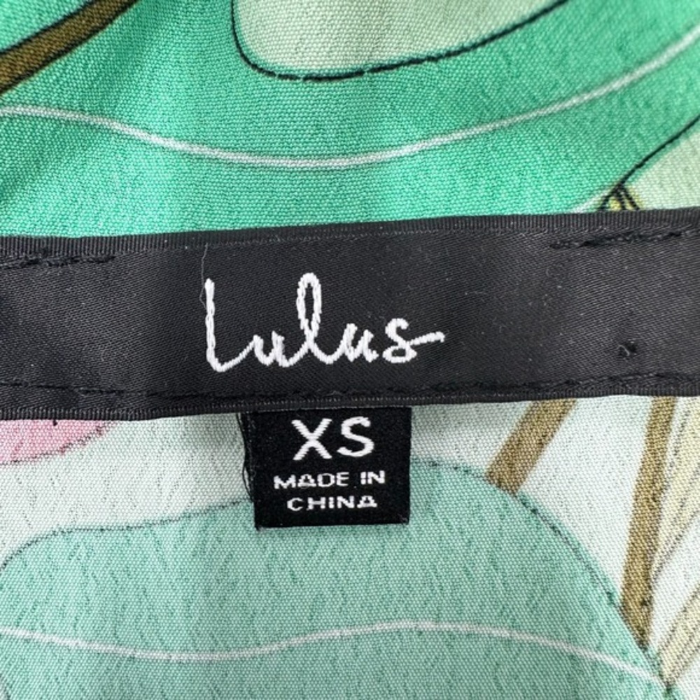 Lulus XS Tropical Floral Mini Shirt Dress Green Pink Orange Button Front Vacay - Picture 3 of 7